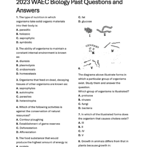 waec biology past questions and answer